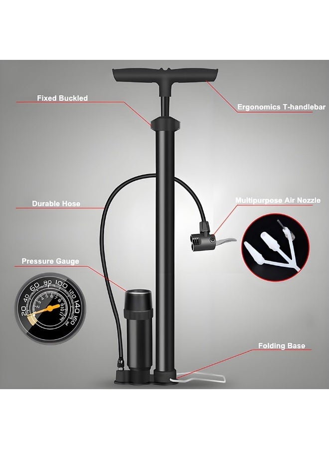 LYNLYN Bike Floor Pump with Pressure Gauge, 160 PSI High Pressure Bicycle, Heavy-Duty Steel Air Pump for MTB Road Bikes, Balls, Balloons and Inflatables - Image 2